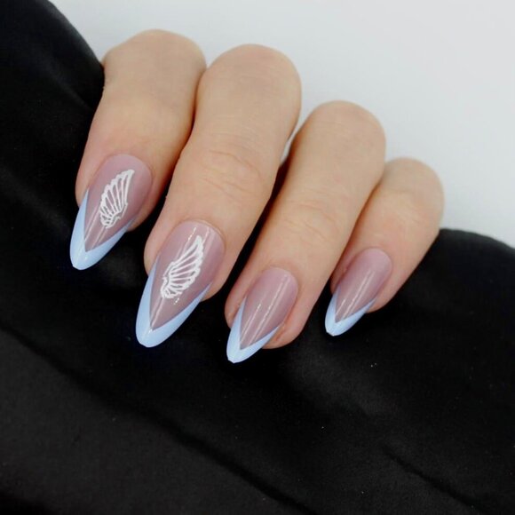 Celestial Elegance: Angel Wing Almond Press On Nails - Picture 3 of 4